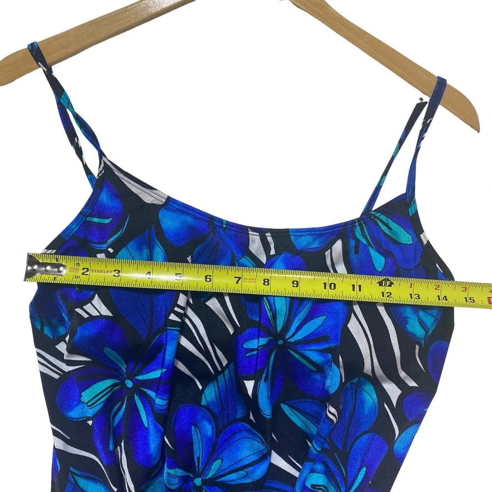 Vtg Inches Away Slimming Swimsuit Size‎ 8 one Piece Blouson 96063 Blue flower